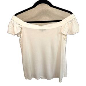Massimo Dutti Off Shoulder Blouse Size M White Ruffle Top Flowy Boho Shirt